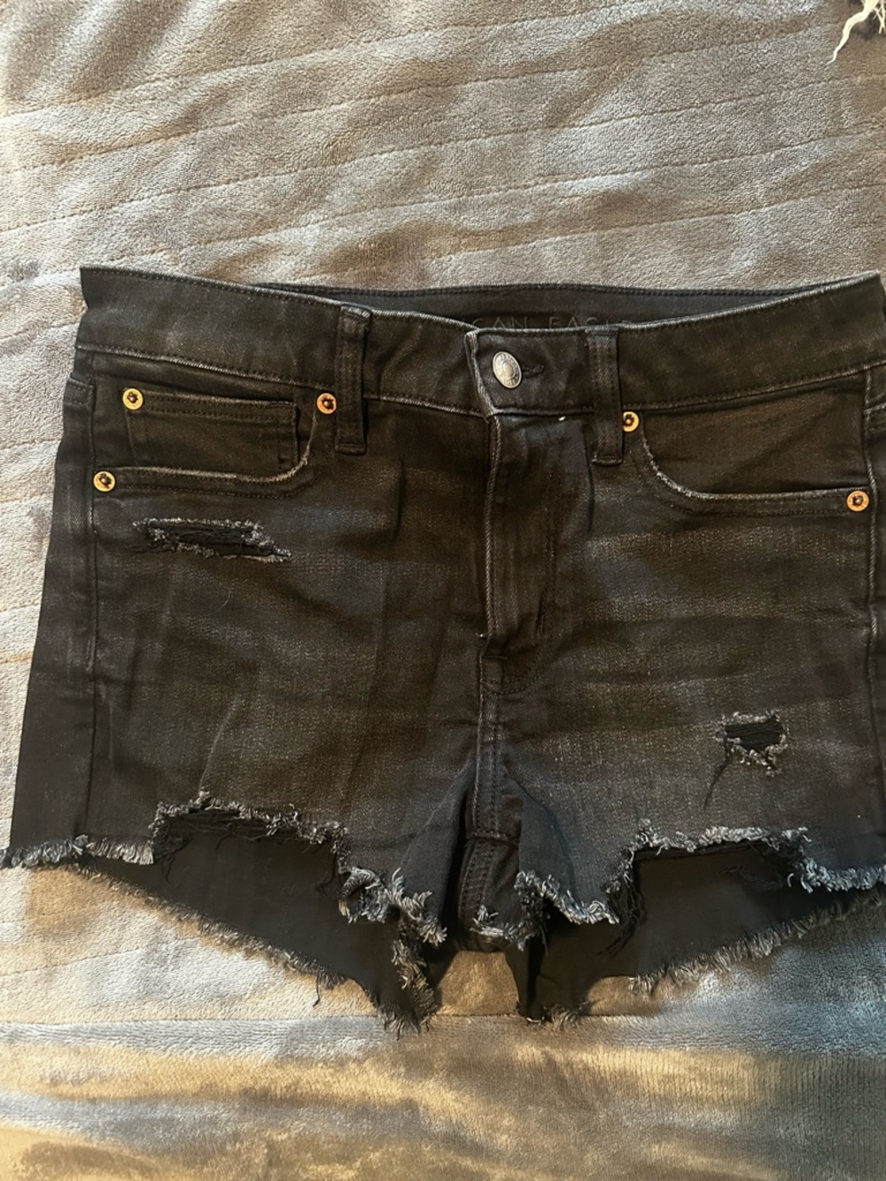 American Eagle Outfitters Black Distressed Frayed Hem Jean Shorts